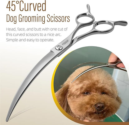 45°Curved Dog Grooming Scissors Curved Thinning Shears 2PCS Combo(Turquoise)