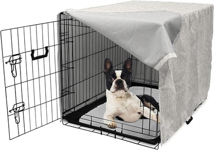 Lunarable Chevron Dog Crate Cover, Hand Drawn Monochrome Herringbone Lines Composition of Abstract Zigzags, Easy to Use Pet Kennel Cover for Small Dogs Puppies Kittens, 22 Inch, White Beige