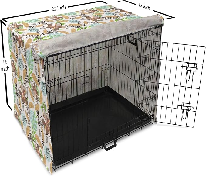 Lunarable Paint Dog Crate Cover, Leaf Petals Flourish Summer Florets Dahlia Romantic Girls, Easy to Use Pet Kennel Cover for Small Dogs Puppies Kittens, 22 Inch, Sand Brown Pale Blue