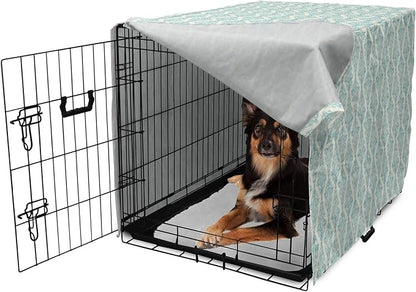 Lunarable Damask Blue Dog Crate Cover, Vintage Antique Pattern with Classic Victorian Motif, Easy to Use Pet Kennel Cover for Medium Large Dogs, 36 Inch, Eggshell Pale Cadet Blue