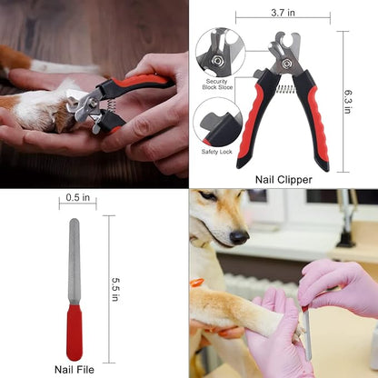 Wisedog Pet Grooming Kit - Pin & Bristle Brush, Slicker Brush, Dematting Tool, Nail Clipper, Hair Removal Mitts, Flea Comb for Dogs and Cats (Reddish-black)