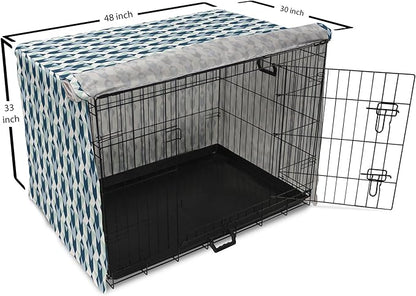 Lunarable Chevron Dog Crate Cover, Stripes Zigzags and Other Geometrical Shapes Pastel Colored Pattern, Easy to Use Pet Kennel Cover for Medium Large Dogs, 48 Inch, Mint Navy Blue Pale Blue