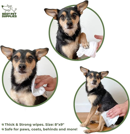 Best Pet Supplies Pet Grooming Wipes for Dogs, 100 Pack, Plant-Based Deodorizer for Coats & Dry, Itchy, or Sensitive Skin, Clean Ears, Paws, Body, & Butt - Cleansing Tea Tree