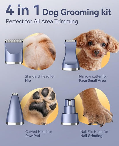 oneisall Dog Clippers Grooming Kit 4 in 1, Low Noise Dog's Paw Trimmer&Nail Grinder,IPX7 Waterproof Cordless Puppy Trimmer Shaver for Small Pets