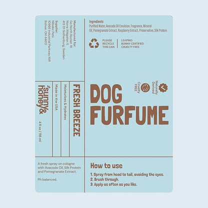 Sunny & Honey 4oz Dog Perfume Spray Long Lasting - Deodorizing, Detangling & Hydrating - Dog Cologne - pH Balanced - Spray Deodorizer Perfume (Fresh Breeze Scent, 2 pack)