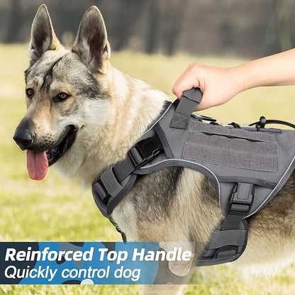 WINGOIN Grey Tactical Dog Harness Vest for Small Dogs No Pull Adjustable Reflective K9 Military Dog Service Dog Harnesses with Handle, Hook & Loop Panels for Walking, Hiking, Training(S)