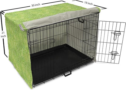 Lunarable Green Dog Crate Cover, Line Art Style Flourish Pattern on Green Tone Backdrop Ornate Victorian, Easy to Use Pet Kennel Cover for Cats & Medium Dogs, 30 Inch, Apple Green Pale Yellow