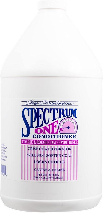 Chris Christensen Spectrum One Ultra Concentrated Dog Conditioner, Makes up to 8 Bottles, Groom Like a Professional, Maintains Inner Cortex Hydration, Coarse and Rough Coat, Made in The USA, 1gal