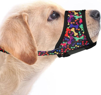 LUCKYPAW Dog Muzzle, Soft Dog Muzzles for Small Medium Large Dogs, Breathable Muzzles to Stop Biting and Chewing with Pattern, Allows Panting and Drinking(Black Bone,XS)