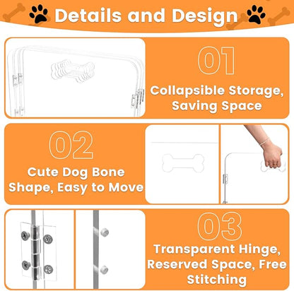 Acrylic Dog Playpen for House 6 Panels 120" W x 24" H Preassemble Foldable Clear Dog Gate Indoor with Handles, Free-Standing Pet Fence for Doorways Dog Pen for Medium Dogs Puppy Cat Rabbit
