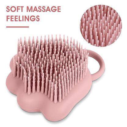 Molain Silicone Rubber Dog Cat Grooming Massage Brush - Hair Fur Cleaning with Soft Shampoo Dispenser (Pink Paw Shape)