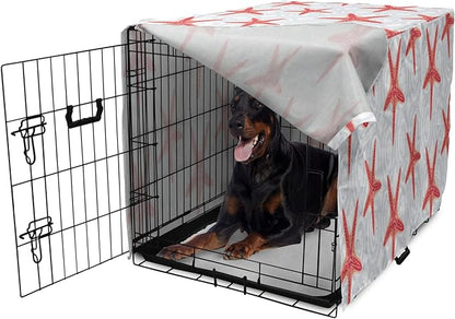 Lunarable Starfish Dog Crate Cover, Tropical Ocean with Sea Bubbles on Wavy Spiral Backdrop, Easy to Use Pet Kennel Cover for Medium Large Dogs, 42 Inch, Dark Coral Salmon