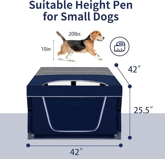 Dog Kitten Playpen with Play Pen Cover for Cat Indoor, 42x42 x25.5 Puppy Playpen for Small Pet with See-Through Topper Proof Enclosed Door Dog Pen, Sturdy Warm Protable Playpen Pen for Cat