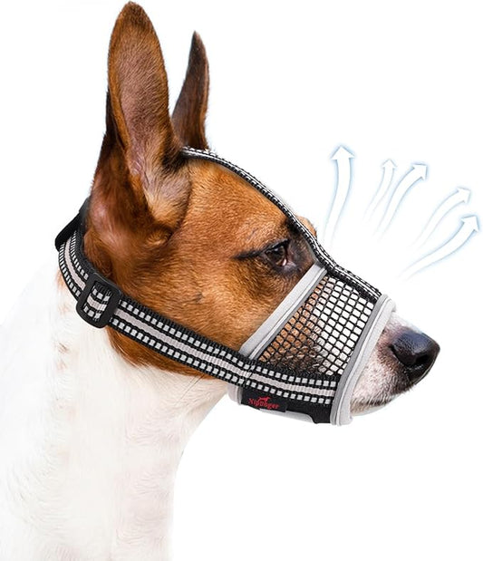 Dog Muzzle,Soft Mesh Breathable Muzzle, Air Mesh Dog Muzzle with Reflective & Adjustable Strap for for Biting Chewing Grooming,Allow Panting Drinking,Dog Muzzle for Medium (Black, M)