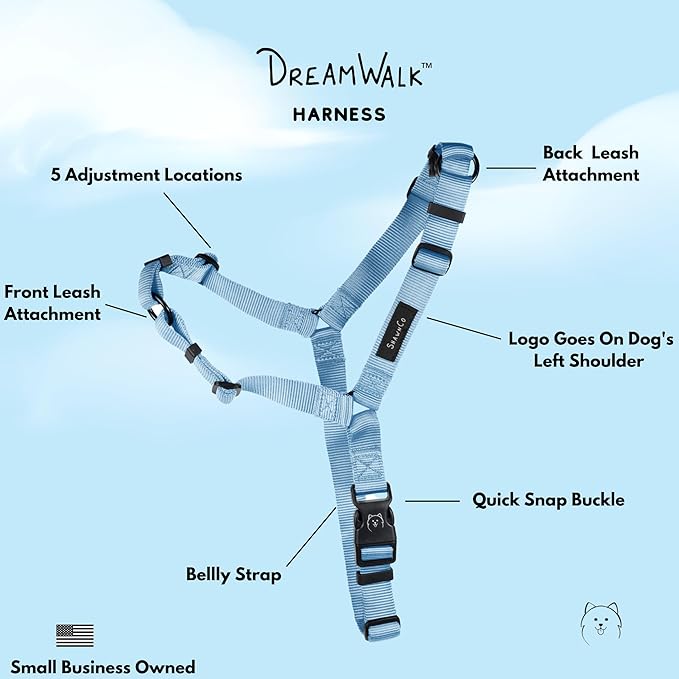 ShawnCo Dream Walk No-Pull Dog Harness- Adjustable, Comfortable, Easy to Use Pet Halter to Help Stop Pulling for Small, Medium and Large Dogs (Moonglow, L)