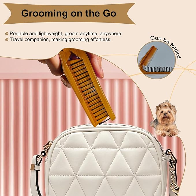 Folding Small Dog Grooming Brush - Perfect for Shih Tzus, Yorkies, and Maltipoos - Ideal Puppy Hair Brushes for Maltese and Small Breeds (Yellow)