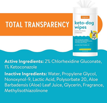 Keto Dog Wipes for Pets (60ct) | Soothing and Convenient Wipes for Pets’ Irritated Skin | Relief for Skin Problems in Dogs