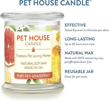 Pet House 9 oz Ruby Red Grapefruit Scented Pet Odor Candle, Clean Burning, Long Lasting, Plant Based Spring, Summer Scented Soy Candles, 60 Hour Burn Time, Pack of 2