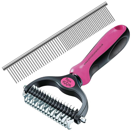 YNR Dog Dematting Comb Grooming Tool Kit, 2 Sided Professional Deshedding Comb Undercoat Rake to Remove Loose Knots, Mats, Tangles Hairs Fits for Pets, Dogs, Cats, Horses and Rabbits