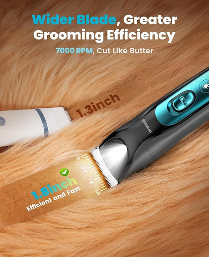 oneisall Quiet Dog Clippers for Grooming, LED Light Dog Paw Trimmer Dog Nail Grinder, Rechargeable 2000mAh Dog Grooming Clippers Cordless Dog Hair Trimmer Electric Dog Trimmer for Paw, Nail, Body