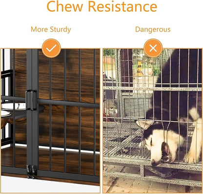 ROOMTEC Dog Crate Furniture-Style Cages for Large Dogs Indoor Heavy Duty Super Sturdy Dog Kennels with 2 Stainless Steel Bowls (48Inch = Int.dims: 46" W x 29" D x 35.5" H)