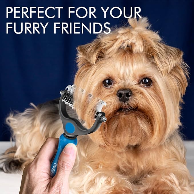 OneCut Pet Grooming Brush and Metal Comb Combo, Pet Grooming Rake and Brushes for Small, Medium & Large Dogs Double Sided Deshedding Tool Removes Knots and Tangled Hair (Red)