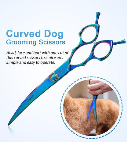 7.5'' Dog Scissors Set for Grooming 440C Stainless Steel Green Professional Pet Trimming Scissors Sharp Blades Cutting for Dogs and Cats Shears