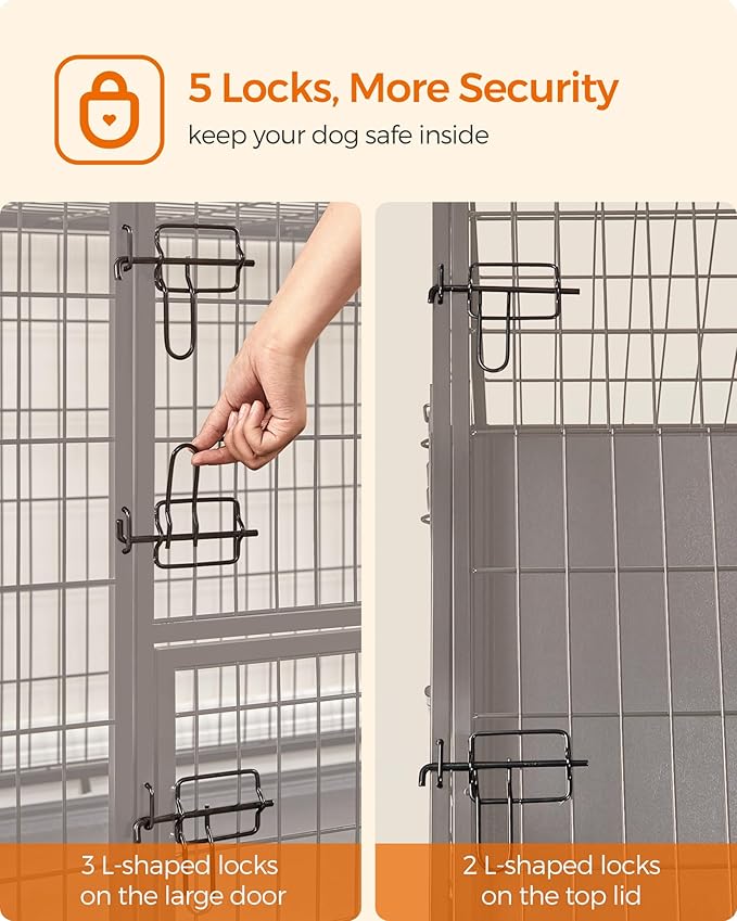 Feandrea Heavy-Duty Dog Crate, Metal Dog Kennel and Cage with Removable Tray, XXL for Large Dogs, 48 x 29.3 x 31.7 Inches, Black UPPD003B01