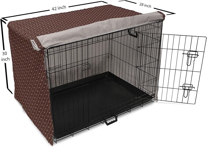 Lunarable Abstract Dog Crate Cover, Geometric Concept of Dotted Rhombus Pattern in a Traditional Style, Easy to Use Pet Kennel Cover for Medium Large Dogs, 42 Inch, Dark Maroon Pale Camel