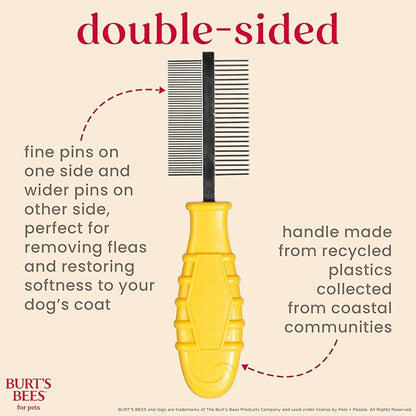 Burt's Bees for Pets Dual Sided Grooming Comb with Handle from Recycled Plastics | 2-in-1 Tool for Pet Grooming and Flea Removal