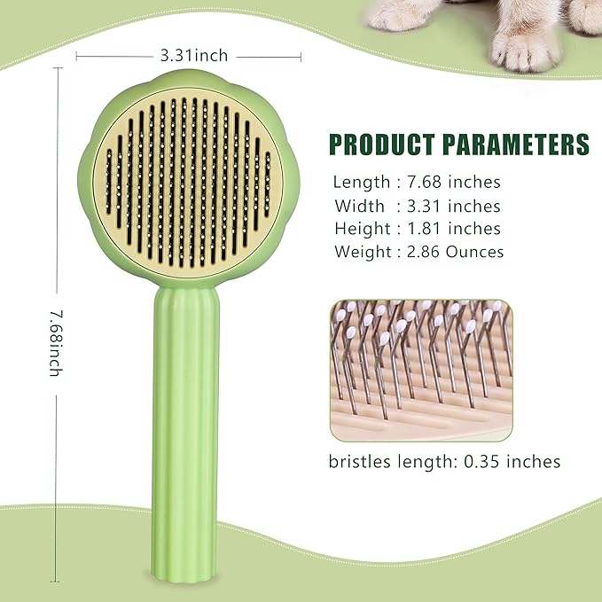METREE Cat Hair Brush, Self Cleaning Pet Slicker Brush with Release Button, Grooming Brush for Shedding, Long or Short Haired Cats Dogs (Lime Green)