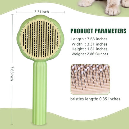 METREE Cat Hair Brush, Self Cleaning Pet Slicker Brush with Release Button, Grooming Brush for Shedding, Long or Short Haired Cats Dogs (Lime Green)