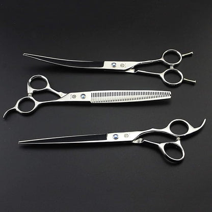 Purple Dragon 8.0 inch Dog Hair Cutting, Curved and Thinning Scissor Shears Pet Grooming Tool Kit