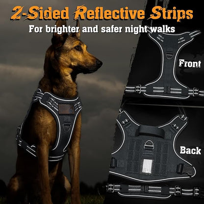 rabbitgoo Dog Harness Medium Sized No Pull, Tactical Service Dog Vest with Molle and Control Handle, Adjustable and Reflective Military Pet Harness for Easy Walking and Training, Grey, M
