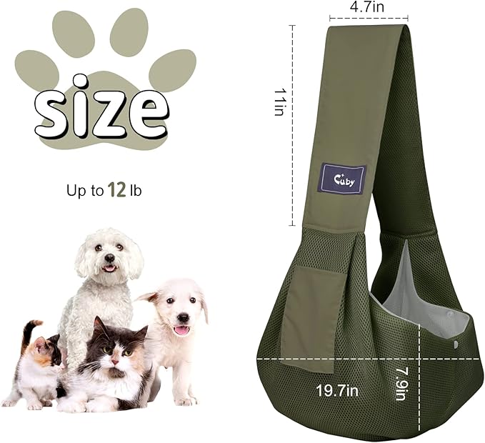 CUBY Dog and Cat Sling Carrier, Hands Free Reversible Pet Papoose Bag, Soft Pouch Adjustable, Suitable for Puppy Cats for Outdoor Travel (Green Mesh, one Size mesh)