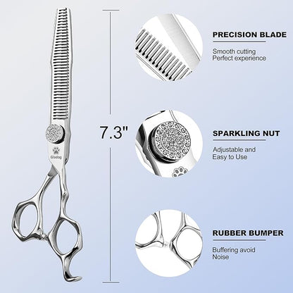 GLADOG 6.5" 9CR Thinning Shears for Dogs - Professional Dog Thinning Scissors with Luxurious Diamond Pivot Nut, Ideal Dog Grooming Scissors for Reducing Bulk, Dog Shears，Dog Scissors for Grooming