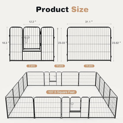 Heavy-Duty Iron Dog Playpen – 16 Panels 24” Durable, Rust-Resistant Pet Fence for Indoor & Outdoor Use, Secure & Spacious Pet Play Area for Dogs, Puppies & Small Animals