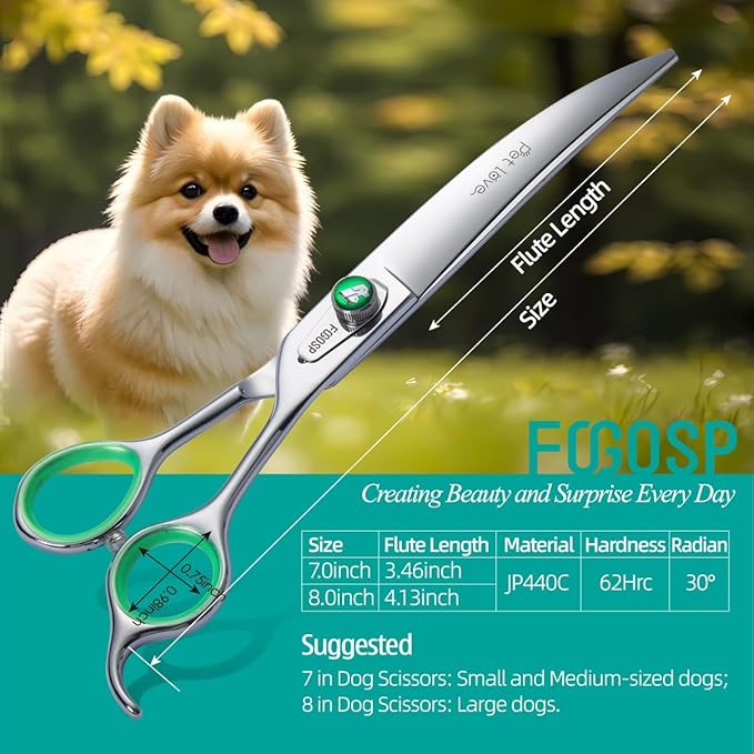 Professional Curved Dog Grooming Scissors 7.0 inch Downward Master Curved Grooming Shears for Dogs Pet Cat 30 Degree Japanese 440C Stainless Steel