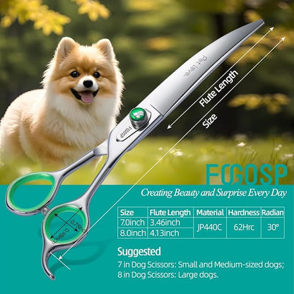 Professional Curved Dog Grooming Scissors 7.0 inch Downward Master Curved Grooming Shears for Dogs Pet Cat 30 Degree Japanese 440C Stainless Steel
