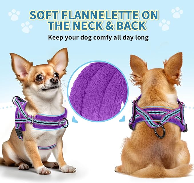 SlowTon No Pull Small Dog Harness and Leash Set, Puppy Soft Vest Harness Neck & Chest Adjustable, Reflective Lightweight Harness & Anti-Twist Pet Lead Combo for Small Medium Dogs (PU-Front Clip, XS)