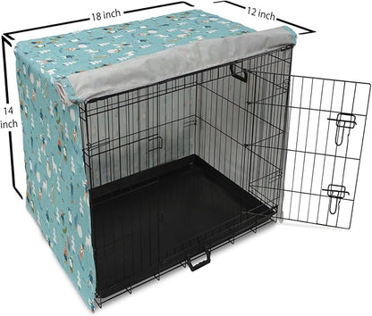 Lunarable Christmas Dog Crate Cover, Winter Games Theme Pattern with Snowman Trees Snowboard Reindeer and Adults, Easy to Use Pet Kennel Cover for Small Dogs Puppies Kittens, 18 Inch, Multicolor