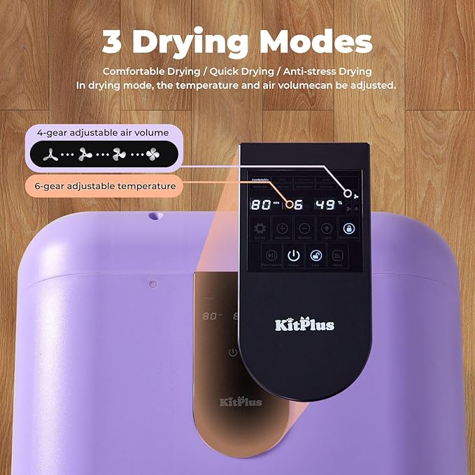 Pet Dryer Box for Dogs and Cats, 71L Large Capacity Ultra-Quiet Dog Hair Dryer Box with Smart Lock, Adjustable Temperature, Ambient Light & Multi-Use Design – Ideal for Pets Under 35lbs