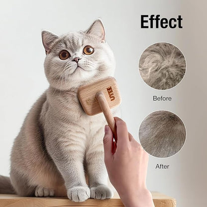 Slicker Brush Groom Like a Professinal Stainless Steel Pins, Lightweight Beech Wood Body, Ground and Polished Tips, Small Pet Bruch