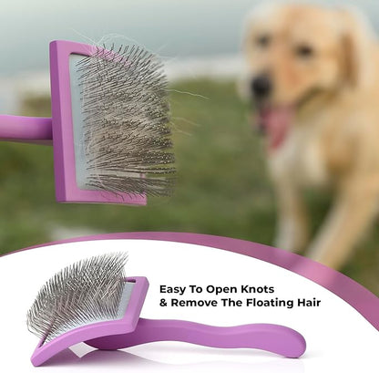 POODLIE Slicker Brush for Dogs - Detangling Dog Brushes for Grooming with Soft Bristles & Long Pins - Professional Cat Deshedding Tool to Removes Tangles & Dirt (Large)