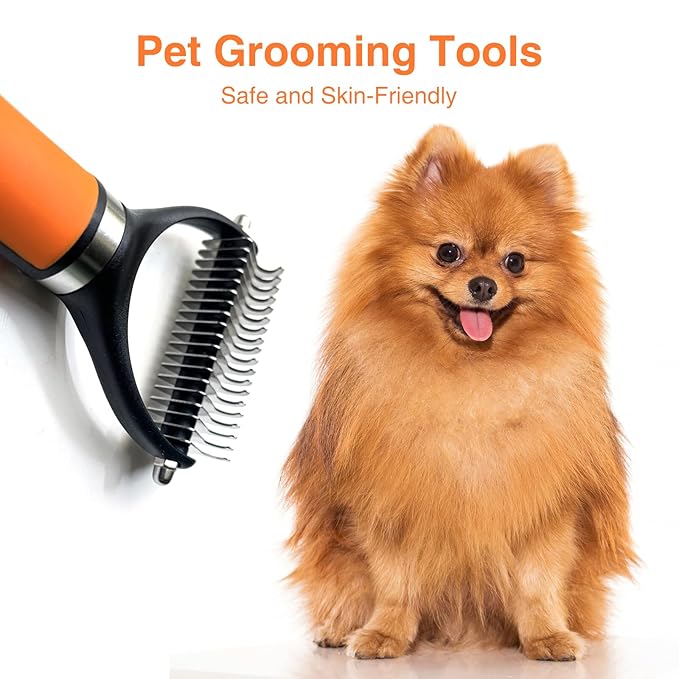 Dog Brush - Shedding Tool for Long-Haired Dogs (Orange)