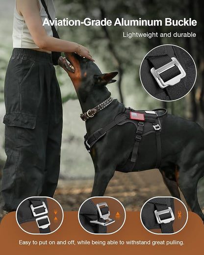 FAYOGOO Tactical Dog Harness for Large Dogs - Heavy Duty Dog Harness Escape Proof with Handle - No Pull Military Service Dog Vest with Removable Patches for Walking,Training,Hiking