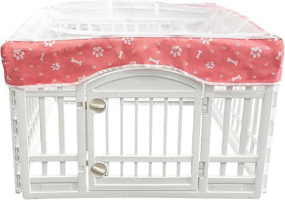PJYuCien Dog Playpen Mesh Top Cover, Fits 36 Inch 4 Panels Regular Square Plastic Exercise Pet Pen, Adhesive Tape Connections, Pink Paw (Note: Cover Only, Fence Not Included)