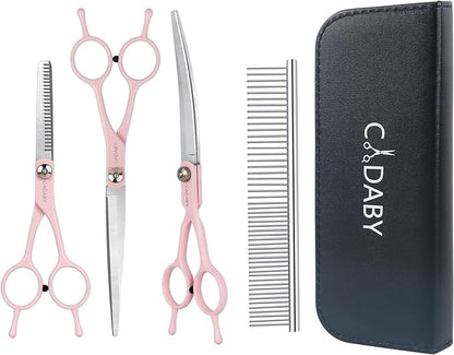 Dog Grooming Scissors, 5 in 1 Dog Scissors for Grooming, Professional Stainless Steel Pet Shears, Sharp, Pink