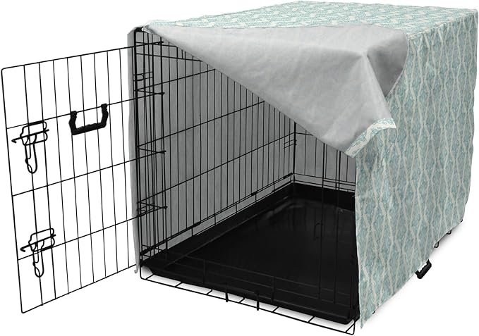 Lunarable Damask Blue Dog Crate Cover, Vintage Antique Pattern with Classic Victorian Motif, Easy to Use Pet Kennel Cover for Cats & Medium Dogs, 30 Inch, Eggshell Pale Cadet Blue
