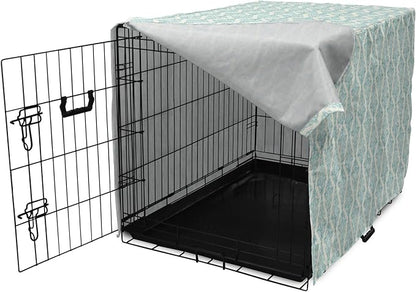 Lunarable Damask Blue Dog Crate Cover, Vintage Antique Pattern with Classic Victorian Motif, Easy to Use Pet Kennel Cover for Cats & Medium Dogs, 30 Inch, Eggshell Pale Cadet Blue